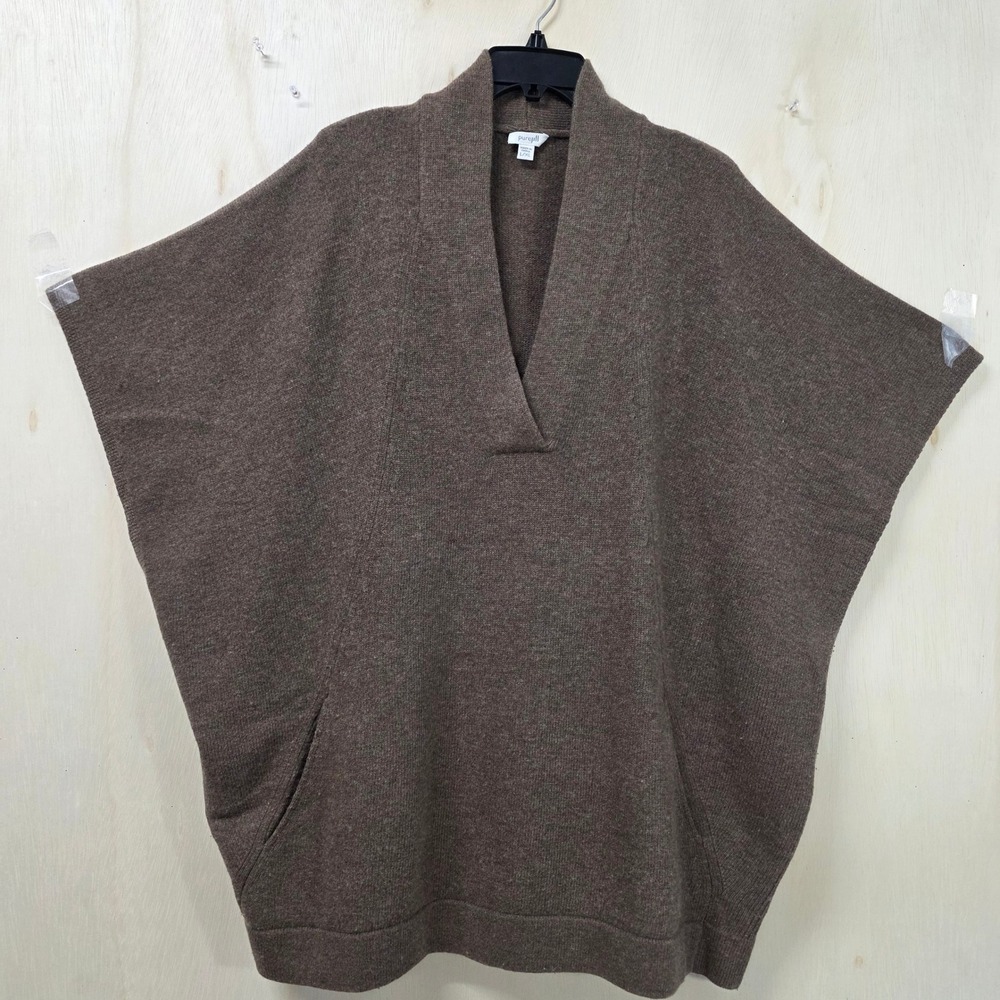 Pure Jill Brown Wool Blend V-Neck Poncho Sweater Pockets L/XL